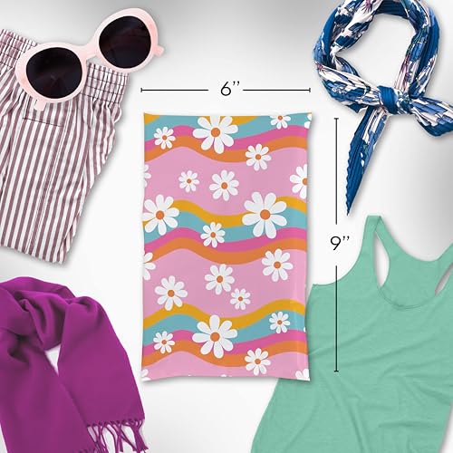 Package Mint Poly Mailers 6x9, Groovy Daisy Design Shipping Bags, 100 Pack - color: Groovy Daisy, size: 6x9 Inches (100 Pack)