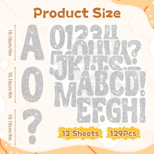 Bulletin Board Letters 129 PCS Glitter Letter Stickers Large 4 Inch, Silver - color: Silver, size: 4 Inch
