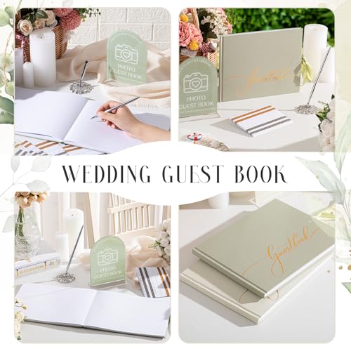 Affrolling Wedding Guest Book Set, Memory Photo Guest Book, Green - color: Green