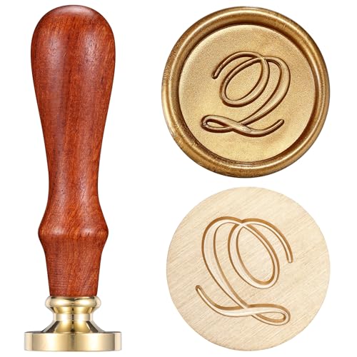 Yoption Handwritten Initial Alphabet Wax Seal Stamp, Letter Q | Brass Head and Wooden Handle Sealing Stamp for Wedding Invitations, Envelopes, Christmas Cards, Gift Wrapping, Snail Mails - style: Q