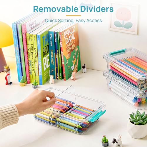 Vtopmart 1.5Qt Stackable Clear Pencil Box with Removable Divider, 4 Pack - color: Teal, size: 1.5 Qt