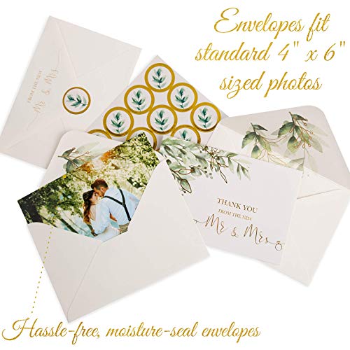 VNS Creations 100 Thick & Sturdy Blank Wedding Thank You Cards 4x6 Inches - color: Greenery & Gold, size: 100 Pack - 4" x 6" (Value Pack)