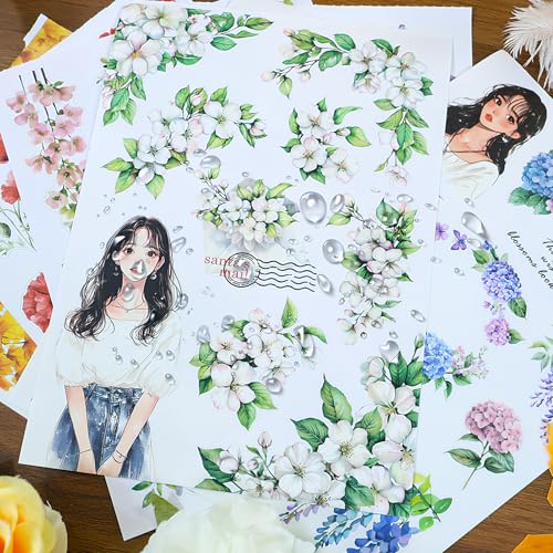 Snycler Sticker Book - 20 Sheets Vintage PET Stickers for Scrapbooking, Junk Journaling, Ephemera, and Decorative Crafts-Blossom and Winter - color: Blossom and Winter