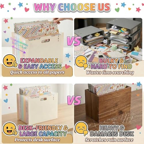 12x12 Scrapbook Paper Storage Organizer with 13 Expandable Pocket, Large Scrapbook Paper Storage for Craft Room Sticker Storage and Organization, Desktop Paper Holder (Cream) - color: Cream