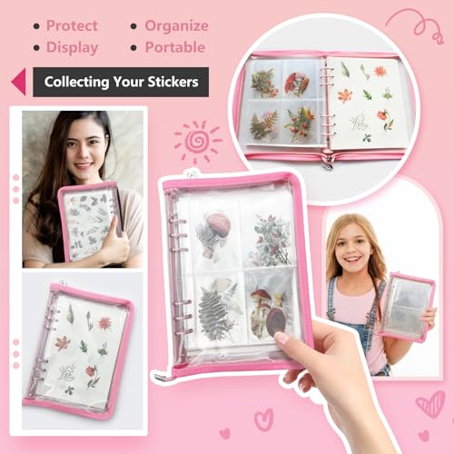 Reusable Sticker Storage Organizer Binder Collecting Book A5, Pink - color: Pink