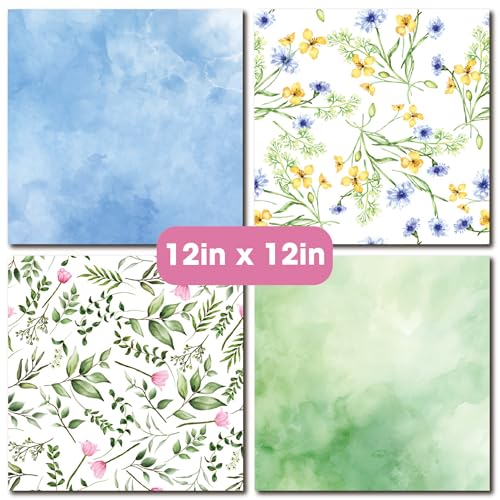 Floral Bloom 12x12 Double Sided Scrapbook Cardstock Paper Pad - 36 Sheets 180gsm Patterned Decorative Paper for Card Making, Scrapbooking, Junk Journaling, Craft Supplies