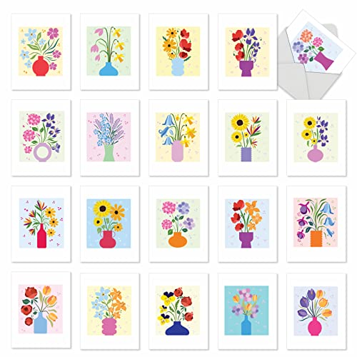 The Best Card Company - 20 Assorted Blank Notecards Boxed Set 4 x 5.12 Inch with Envelopes (20 Designs, 1 Each) - Garden Addition AM10331OCB-B1x20 - style: Garden Addition