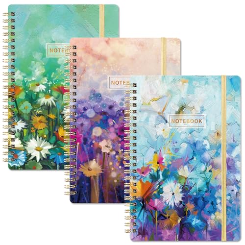 Spiral Notebook - 3 Pack A5 Ruled Journal Notebook, 8.3'' × 6'', 3 × 160 Pages, Journal for Women, College Ruled Notebook, Spiral Notebook with Back Pocket, Great Notebooks for School, Home & Office
