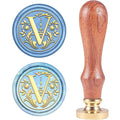 CRASPIRE Letter V Wax Seal Stamp Vintage Alphabet Initial Sealing Wax Stamps Retro 25mm Removable Brass Head with Wooden Handle for Wedding Invitations Party Envelope Thanksgiving Christmas Halloween - style: Letter V