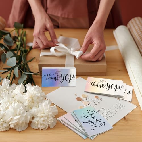 Thank You Cards Small Business, 240 Pcs Business Thank You Cards Bulk, 6 Styles Small Blank Greeting Appreciation Card, Holographic Thank You Notes for Business Customer Teacher Wedding Baby Shower - color: Thank You Cards, size: 240 PCS