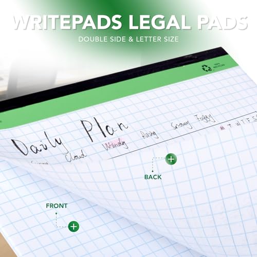 KAISA Graph Paper Legal Pads Writing Pads 6 pad 300 Sheets Recycled Paper 8.5"x11.75" Quad Ruled 4x4 Perforated 50sheets/pad Grid Paper Notepads Writing Tablet White For Office Supplies (White 6pad, 8.5x11.75'') - color: Quad White 6pad, size: 8.5x11.75in