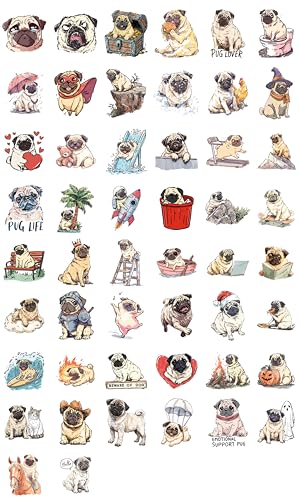 100 PCS Pug Stickers Pack – Waterproof Dog Decals for Water Bottles, Laptops, Phones, Notebook, Cars – Cool Vibrant Graphics for Pug Enthusiast - color: Pug