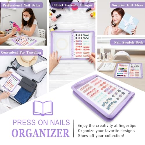 KEIFIN A5 Press On Nail Book Display Storage Organizer Binder, Purple - color: PURPLE