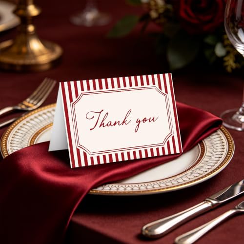 Whaline 24Pcs Red Striped Thank You Cards Christmas Blank Note Cards with Envelopes Stickers Minimalist Stripe Greeting Card for Wedding Birthday Winter New Year, 4 x 6 Inch - color: Christmas Red