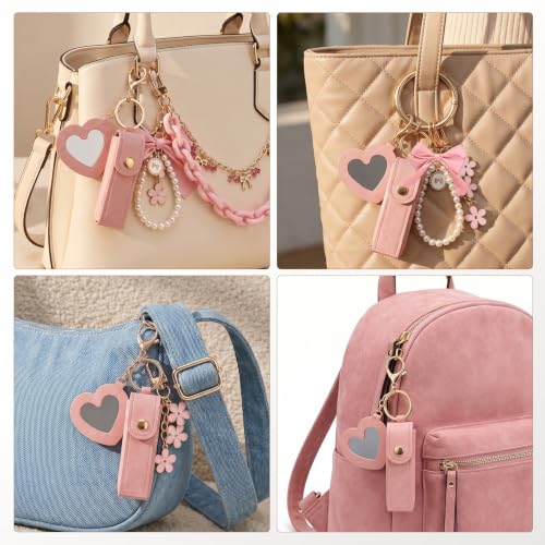 5 Pcs Pink Bow Bag Charms Set, Purse Handbag Chain for Women