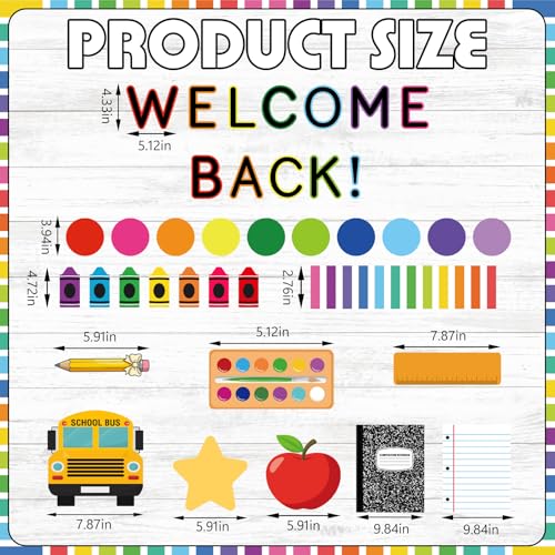 Mooliwe 94 Pcs Welcome Back to School Bulletin Board Set Rainbow Crayo Stationery Apple Star Paper Cutouts for First Day of School Classroom Wall Door Decoration(Rainbow Crayon) - style: Rainbow Crayon