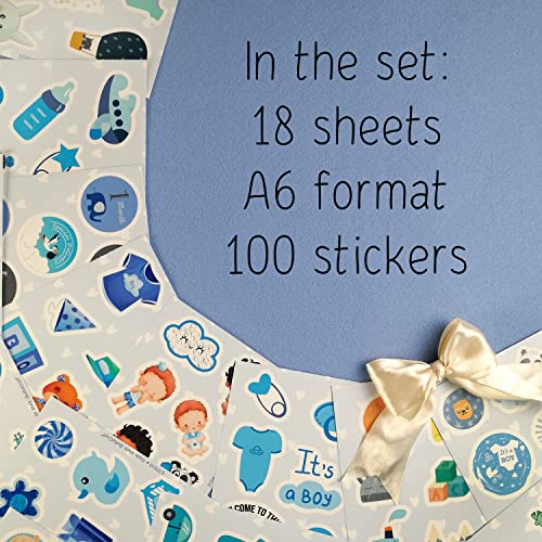 100Pcs Boy Stickers for Shower, Newborn Stickers, Shower Favors for Boys, Elephant Decals, Gifts for Women & Men - color: Boy Stickers