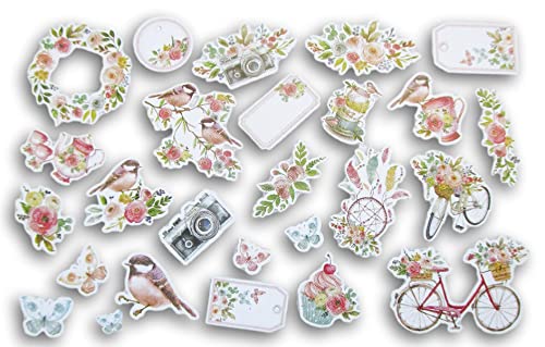 Birds and Bicycles Die-Cut Glitter Shapes - for Journals, Cards Scrapbooks, Crafts - 50 Pieces