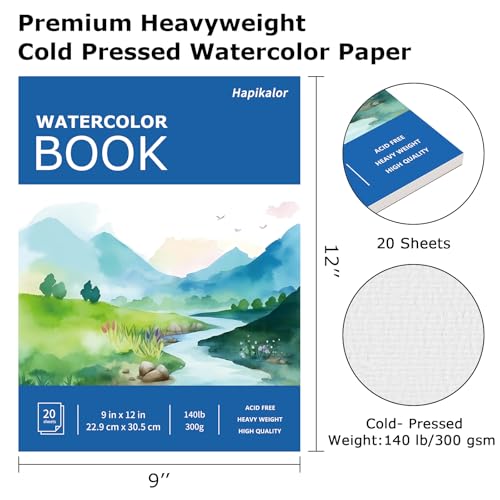 Hapikalor 3-Pack 9"x12" Watercolor Paper, 140lb/300g Water Color Paper Blue - color: Blue, size: 9" x 12"(Pack of 3) Pad