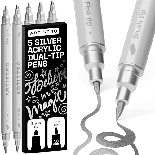 ARTISTRO 5 Silver Dual-Tip Acrylic Paint Marker Pens for Drawing - color: Silver, size: 5