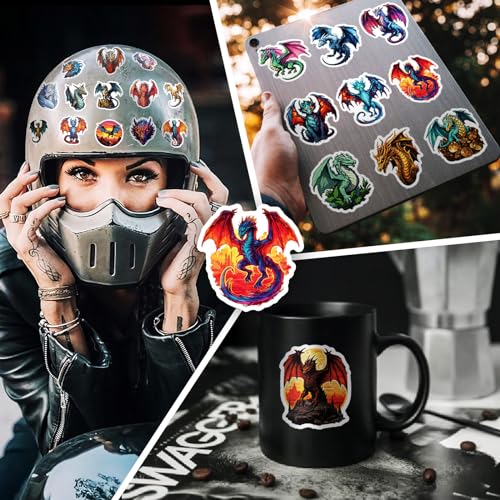 50Pcs Fantasy Cryptid Dragons Stickers - Waterproof Vinyl Animal Fire Dragon Stickers for Water Bottle, Laptop, Scrapbook, Notebook, Skateboard - color: Dragon