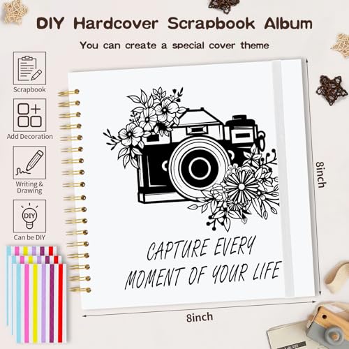 Scrapbook Album 8x8 inch, Travelling Journal Scrap Book Family Scrapbook Scrapbooking Supplies Kits Gift for Couples Anniversary Wedding (white, 8 x 8 inch) - color: white, size: 8 x 8 inch