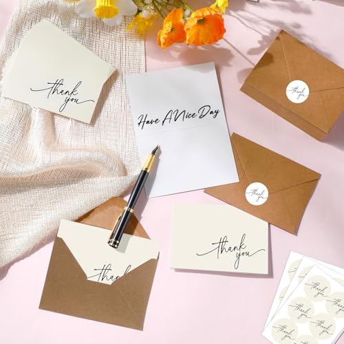 Gueevin 200 Pcs Thank You Cards with Envelopes Stickers, 3.5x5", Cream - color: Cream