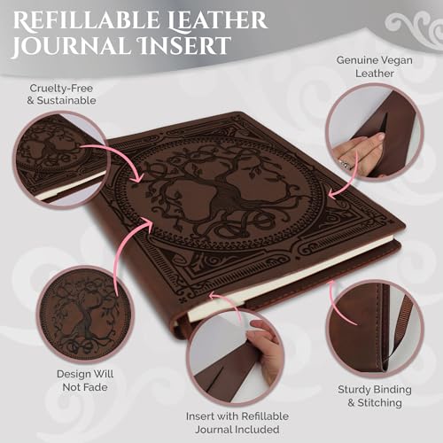 Tree of Life Leather Journal | Refillable Laser Engraved Journal for Women | Vegan Leather Prayer Journal - style: Tree of Life