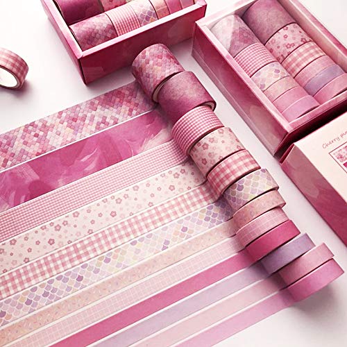 12 Rolls Washi Tape Set,Decorative Plaid Pattern Washi Masking Tape - color: Pink