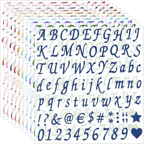 800 Pieces 10 Sheets Glitter Alphabet Letter Stickers, Self Adhesive Letter and Number Stickers, Alphabet Number Stickers - color: Multi Colors