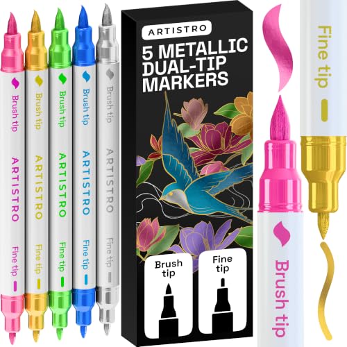 ARTISTRO 5 Metallic Dual-Tip Acrylic Paint Marker Pens for Drawing - color: Metallic, size: 5