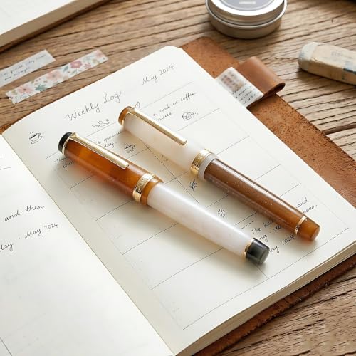 Jinhao 82 Acrylic Fountain Pen Set (2 Pack), Fine Nib Pen, Milk Coffee - color: Milk coffee color
