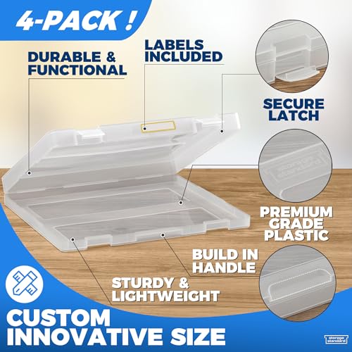 4-Pack Art & Craft Organizer Storage Case - Semi Transparent Stackable Plastic Craft Storage Container, Project Organizer Box Paper Custom Size Fit 8.5 x 11 Paper & More 12.4 x 10.8 x 1.7 In - color: Clear 4-Pack Short