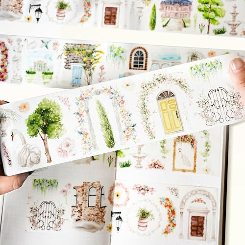 WT Pre-Cut French Courtyard Wide Washi Tape, Single Roll, Romantic European Courtyard Style with Floral Designs, Decorative Washi Paper Tape for Journaling, Scrapbooking, Planner, DIY Crafts - color: WT Pre-Cut French Courtyard Wide Washi Tape