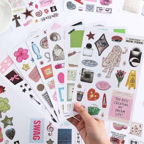 1200+ Sweet Cool Sticker Book, Cute Pink Vintage Small Stickers for Scrapbooking, Aesthetic Art Scrapbook Supplies for Adults Teens Women Girls Junk Journal Journaling - style: Aesthetic Style 4
