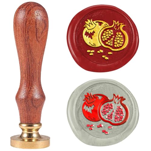 Pomegranate 1" Wax Seal Stamp with Removable Brass Head and Wooden Handle for Envelope, Letter, Gift Wrapping and Decor - style: Pomegranate