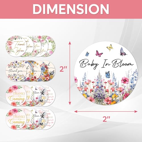 Pack 90 Pcs Little Wild Flower Baby Shower Stickers for Party Favors Kids Girls Toddlers Thank You Labels Birthday Supplies Cute Aesthetic Sticker Round Waterproof Vinyl Decals - color: Baby Shower A19