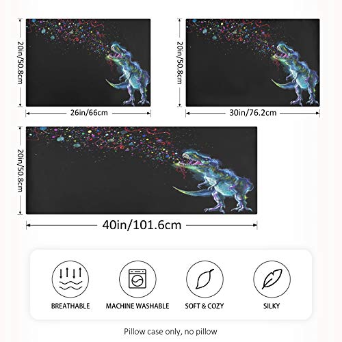 Satin Pillowcase for Hair and Skin, Standard Size Glowing Dinosaur Rex Rainbow Galaxy Decorative Pillow Sham with Envelope Closure Pillow Cover for Bedroom Hotel - color: Dinosaur, size: 20x26in