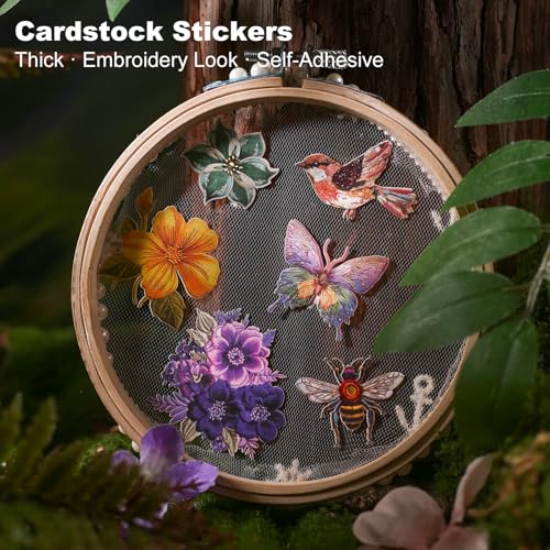 120PCS Embroidery Style Stickers Set – Nature-Inspired Die-Cut Adhesive Cardstock Patches for Scrapbooking, Journaling, and DIY Crafts - style: Embroidery Patch