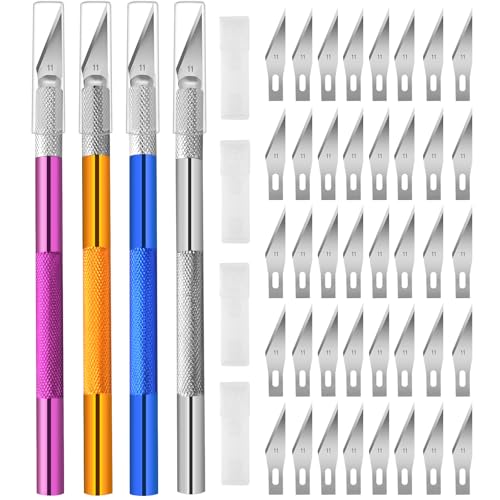 4PCS Exacto Knife, Hobby Knife Craft Knifes with 40PCS Spare Exacto Knife Blades(#11), Profession Exacto Knives Precision Knife for Crafting, Arts, Modeling, Scrapbooking, Stencil