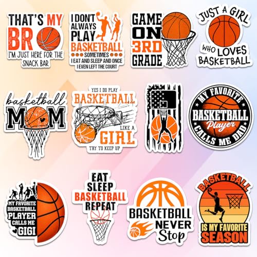 (12pcs-3in) Basketball Sticker Funny Stickers Sports Gifts Players Fans - color: Basketball