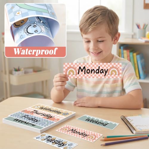 36 Pcs Days of The Week Stickers for Drawers, Large Monday to Friday with Weekend Labels Waterproof Checkered Weekly Organizer Decals for Kids Classroom Rolling Cart Back to School - color: Checkered