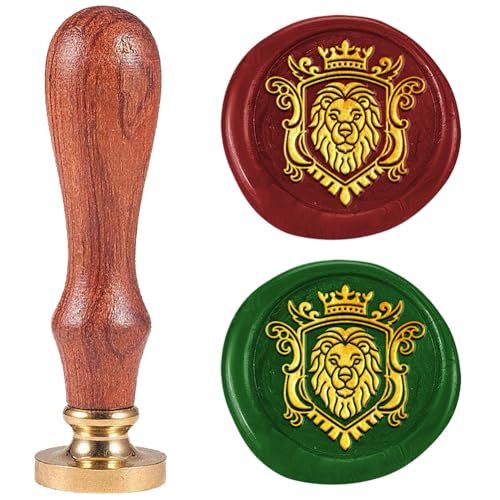 1" Badge Lion Wax Seal Stamp - Brass Head, Wooden Handle - Sealing Wax for Envelopes, Cards, Gifts - Clear, 1 Count - style: Badge Lion