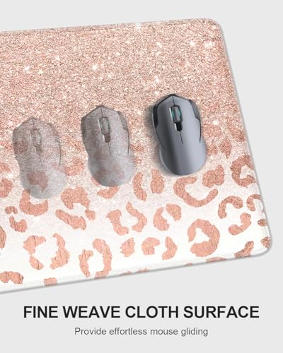 Auhoahsil Large Mouse Pad with Wrist Rests for Keyboard & Mouse, Thick Soft Ergonomic Memory Foam Wrist Supports, Big & Long Desk Mat 35.5 x 15.7 in, for Office Gaming Computer, Pink Gold Leopard - color: Pink Gold Leopard