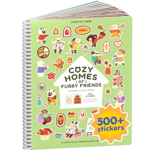 Cupkin Cozy Furry Animal Friends Coloring & Sticker Book | 500+ Stickers - color: Cozy Homes