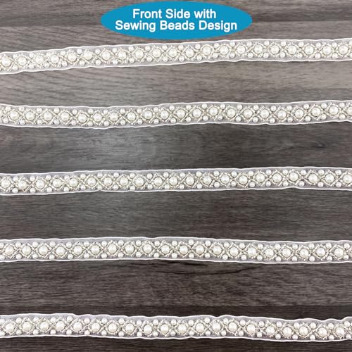 3Yards Pearl Beaded Trim Lace Ribbon Trimming Edge Embellishments for Sewing Bridal Dress Party Clothes Wedding Decoration Fabric Crafts DIY (Ivory Ribbon) - color: Ivory Ribbon