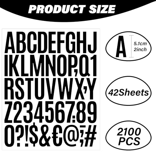 2100 PCS 42 Sheets Letter Stickers, Bulletin Board Letters (Black, 2 Inch) - color: Black, size: 2 Inch