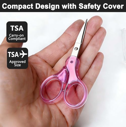 Zicolu 3.5" Small Craft Scissors all Purpose, Straight and Curved Fine Tips for Yarn Fabric Cutting, Mini Scissors with Protective Cover for Sewing, Embroidery, Crochet, Red+Purple, Transparent handle - color: Red+purple(2pcs/Curved+straight Tip)