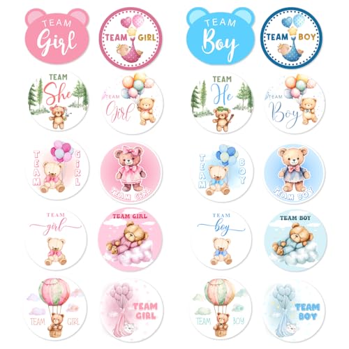 Pack 90 Pcs Team Boy Or Team Girl Stickers for Gender Reveal Party Favors Kids Boys Girls Toddlers Baby Shower Funny Aesthetic Cute Bear Sticker Round Waterproof Vinyl Decals Bulk - color: Bear A20