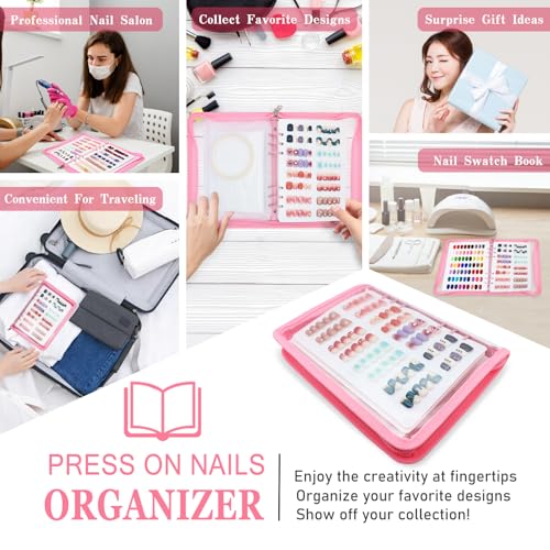 KEIFIN A5 Press On Nail Book Display Storage Organizer Binder, Pink - color: PINK